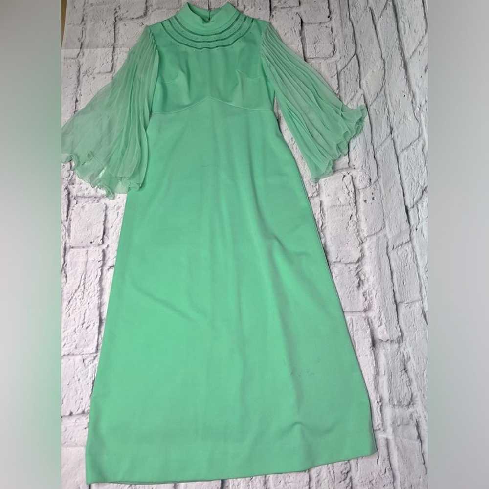 Vintage 70s sea foam bell flutter sleeve dress si… - image 3