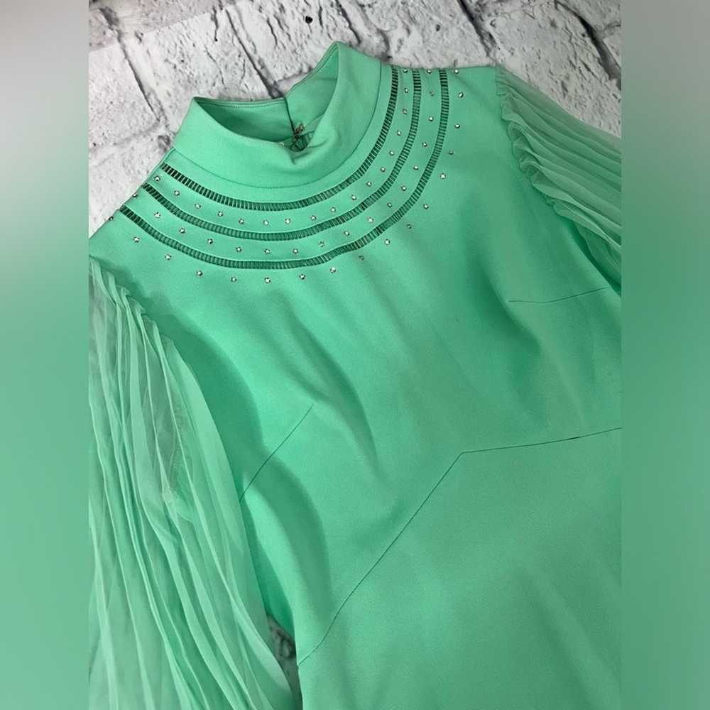 Vintage 70s sea foam bell flutter sleeve dress si… - image 4