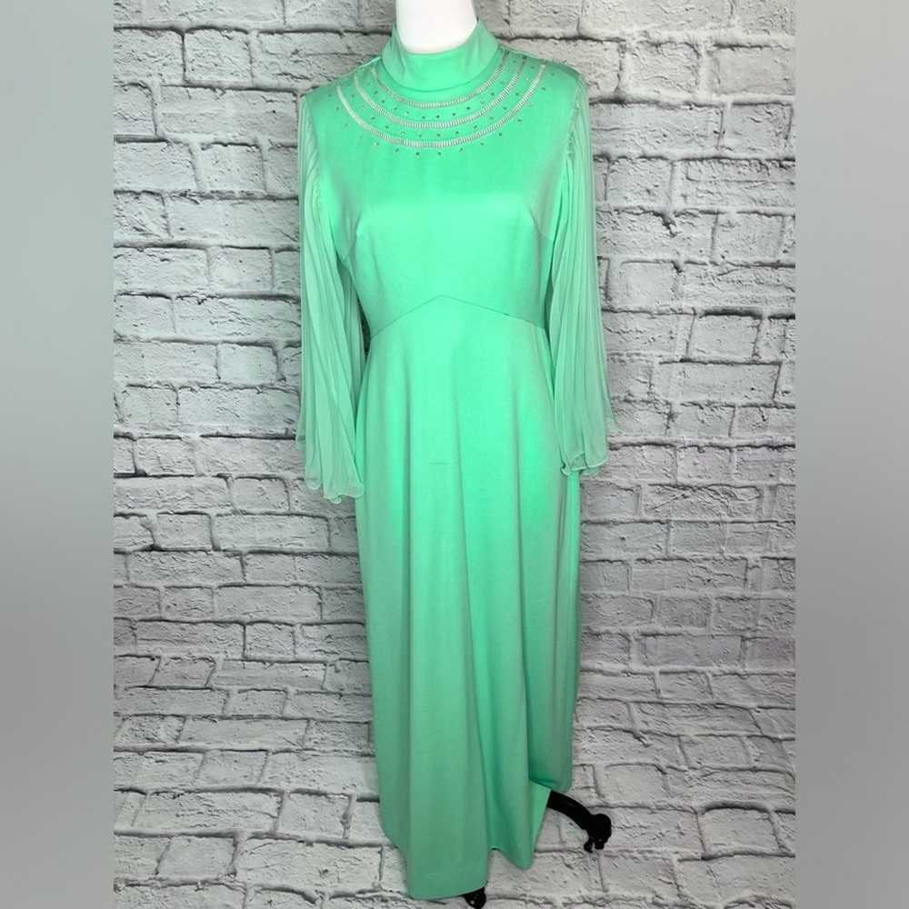 Vintage 70s sea foam bell flutter sleeve dress si… - image 5
