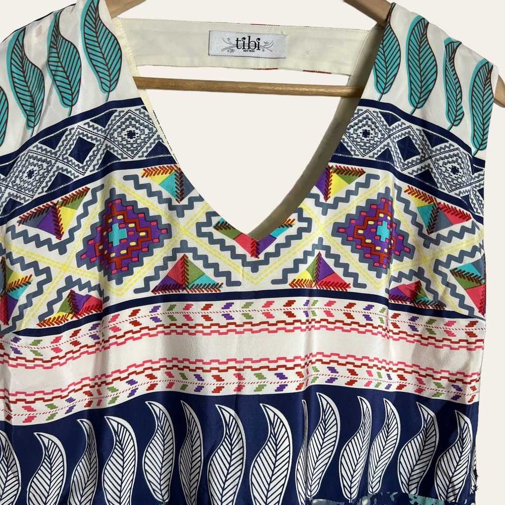 Tibi Aztec Mixed Print 10% Silk Sleeveless V-Neck… - image 2