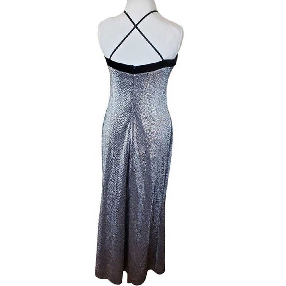 Vintage 90s Silver Metallic Long Halter Dress Vel… - image 5
