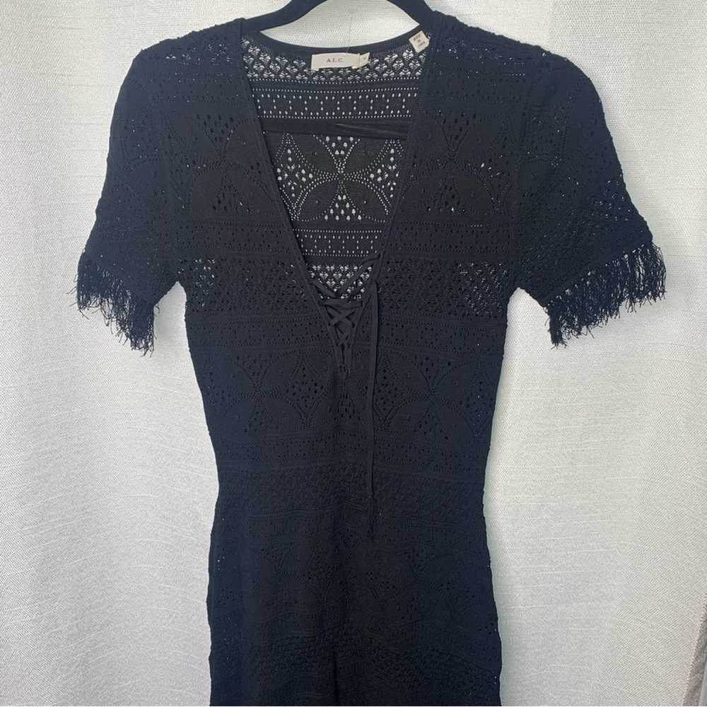ALC crochet lace sheath black fringe trevi midi d… - image 3
