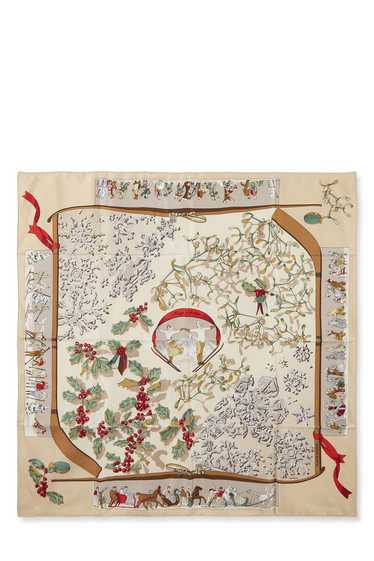 Beige & Multicolor 'Neige d'Antan' Silk Scarf 90