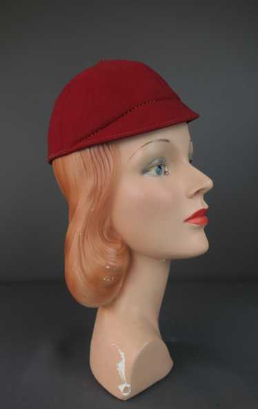 Vintage Red Felt Cap 1940s Hat, Jockey Style, New 