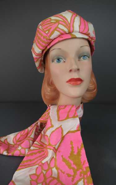 Vintage Hot Pink Hat & Matching Scarf Set, 1960s, 