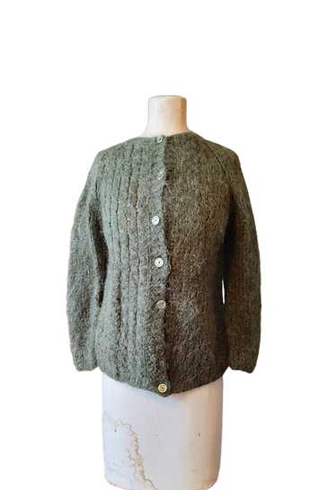 Olive Green 1960s Vintage Hand Knit Wool And Moha… - image 1