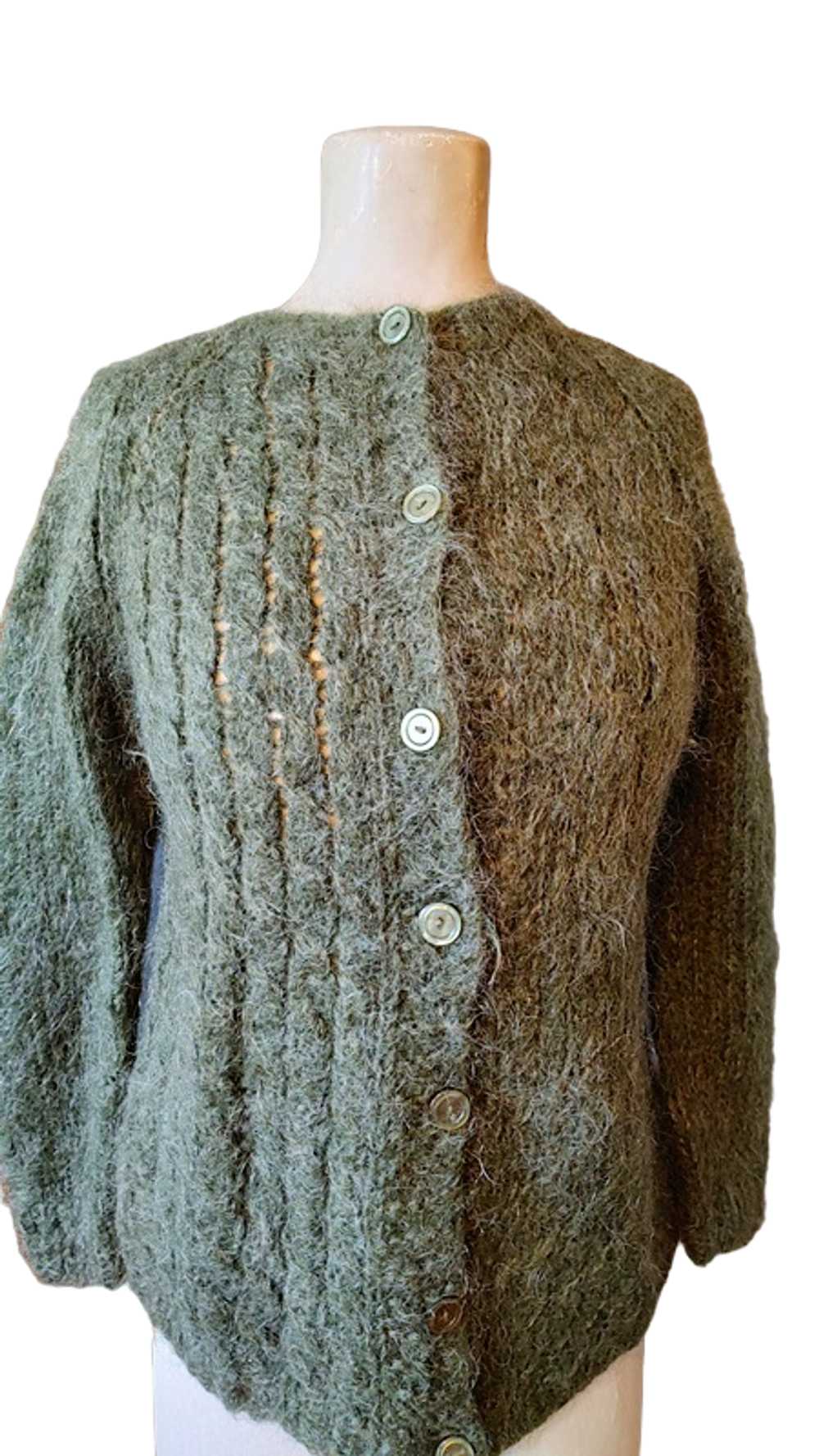 Olive Green 1960s Vintage Hand Knit Wool And Moha… - image 2
