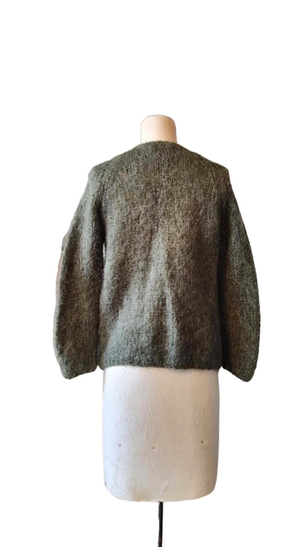 Olive Green 1960s Vintage Hand Knit Wool And Moha… - image 3