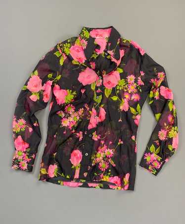 1960S SHEER NEON FLORAL PRINTED BLOUSE