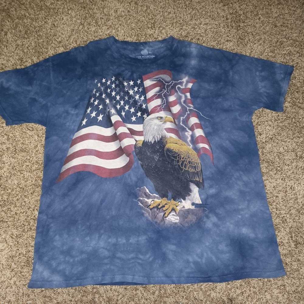 Vintage y2k the mountain tye dye eagle flag tee s… - image 1