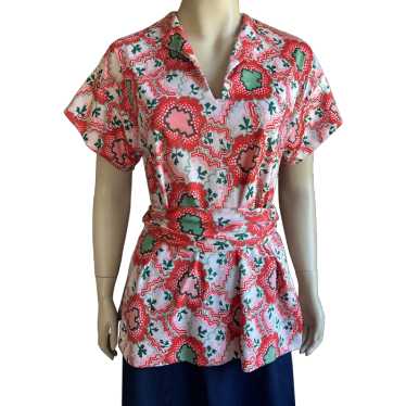 1970's Leo Narducci Polyester Tunic Top With Belt… - image 1