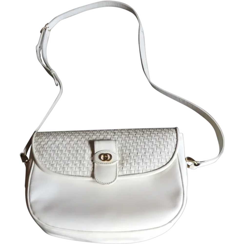 Vintage Gucci White Leather Woven Hand Bag - image 1