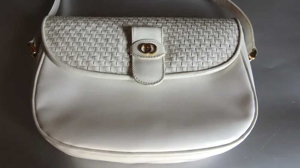 Vintage Gucci White Leather Woven Hand Bag - image 3