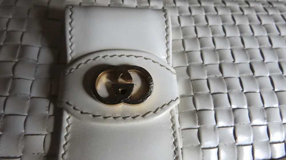 Vintage Gucci White Leather Woven Hand Bag - image 6