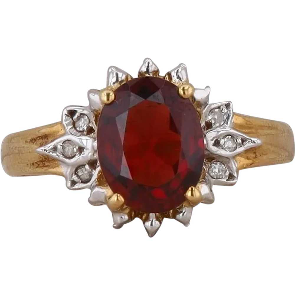 14k Yellow Gold Mozambique Garnet and Diamond Ring - image 1