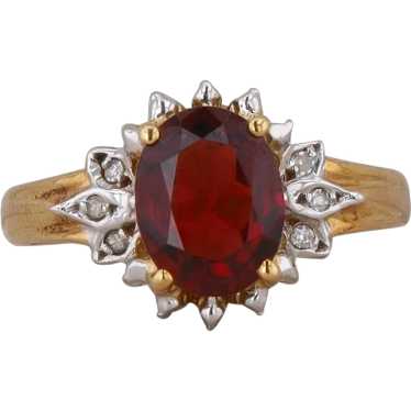 14k Yellow Gold Mozambique Garnet and Diamond Ring - image 1