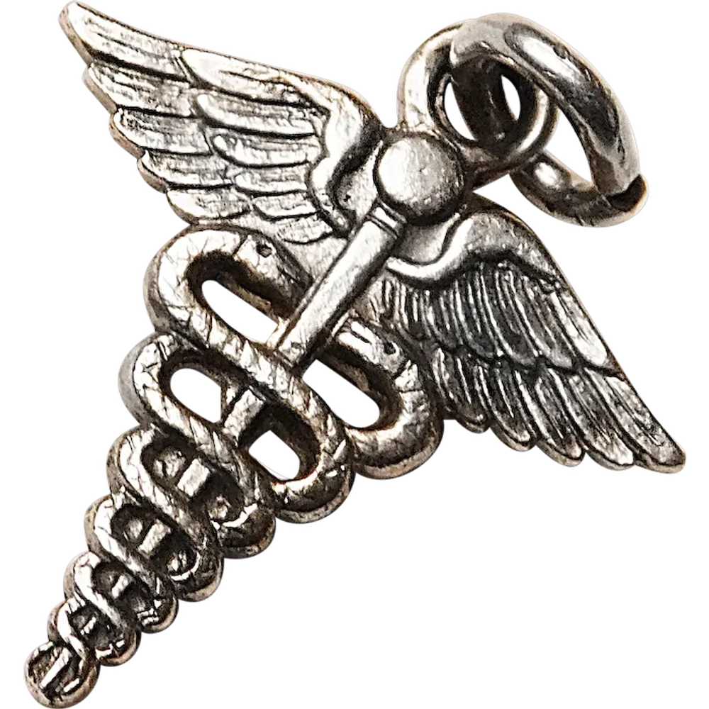 Sterling CADUCEUS Vintage Charm - Snakes with Win… - image 1