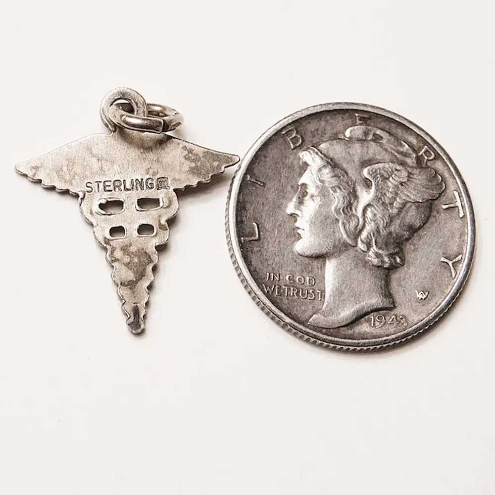 Sterling CADUCEUS Vintage Charm - Snakes with Win… - image 2