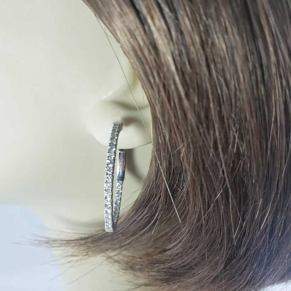 14 Karat White Gold Inside Out Diamond Hoop Earri… - image 8