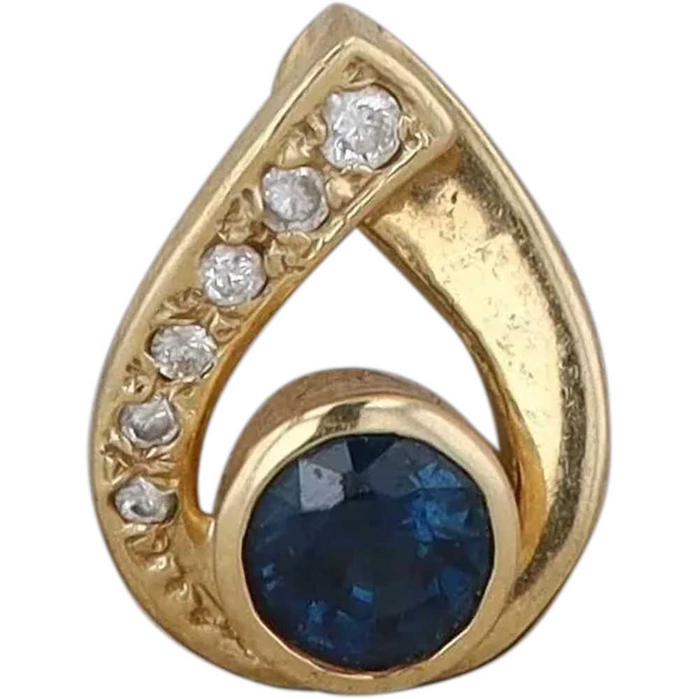 14k Yellow Gold Diamond and Sapphire Teardrop Fra… - image 1