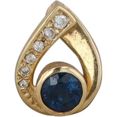 14k Yellow Gold Diamond and Sapphire Teardrop Fra… - image 1