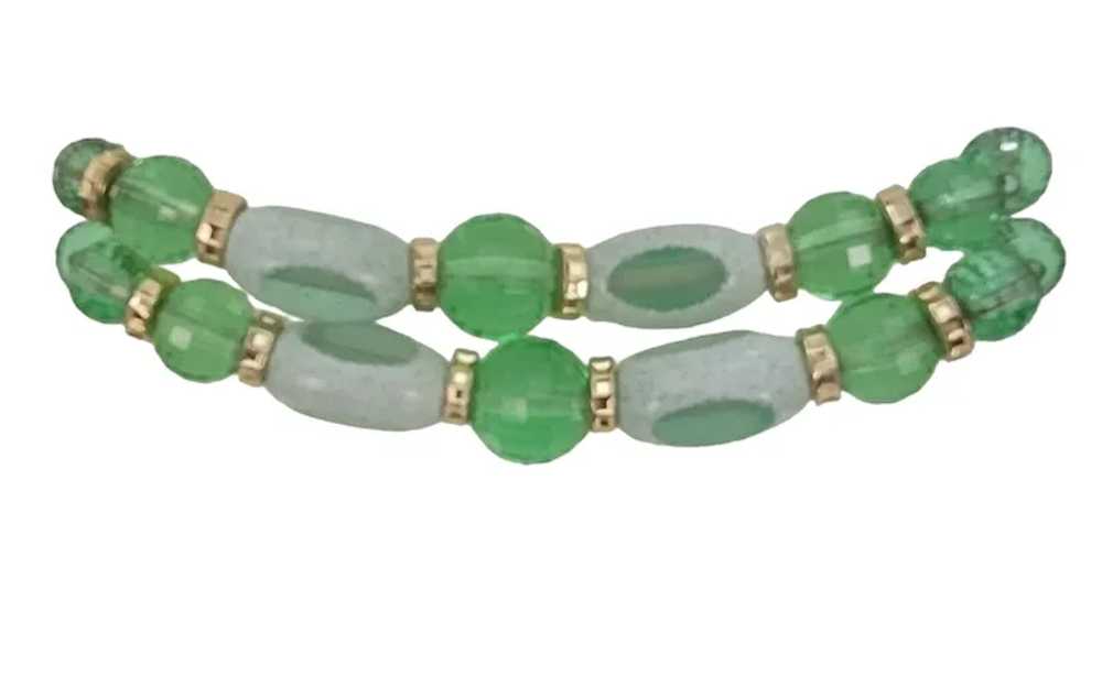 Hobe Green Round Faceted Lucite Art Glass Beads P… - image 4