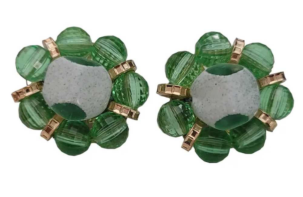 Hobe Green Round Faceted Lucite Art Glass Beads P… - image 6