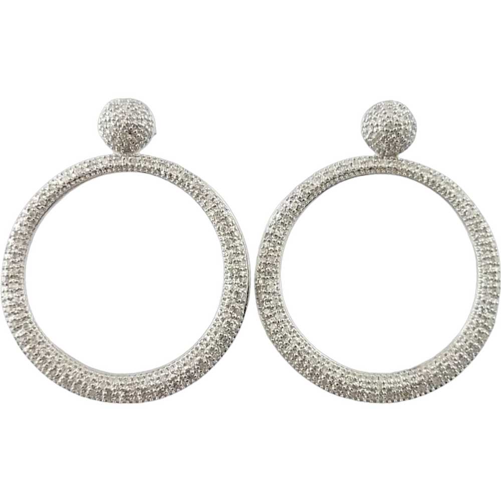 14 Karat White Gold and Diamond Hoop Dangle Earri… - image 1