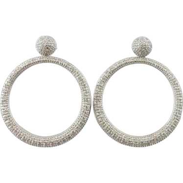 14 Karat White Gold and Diamond Hoop Dangle Earri… - image 1