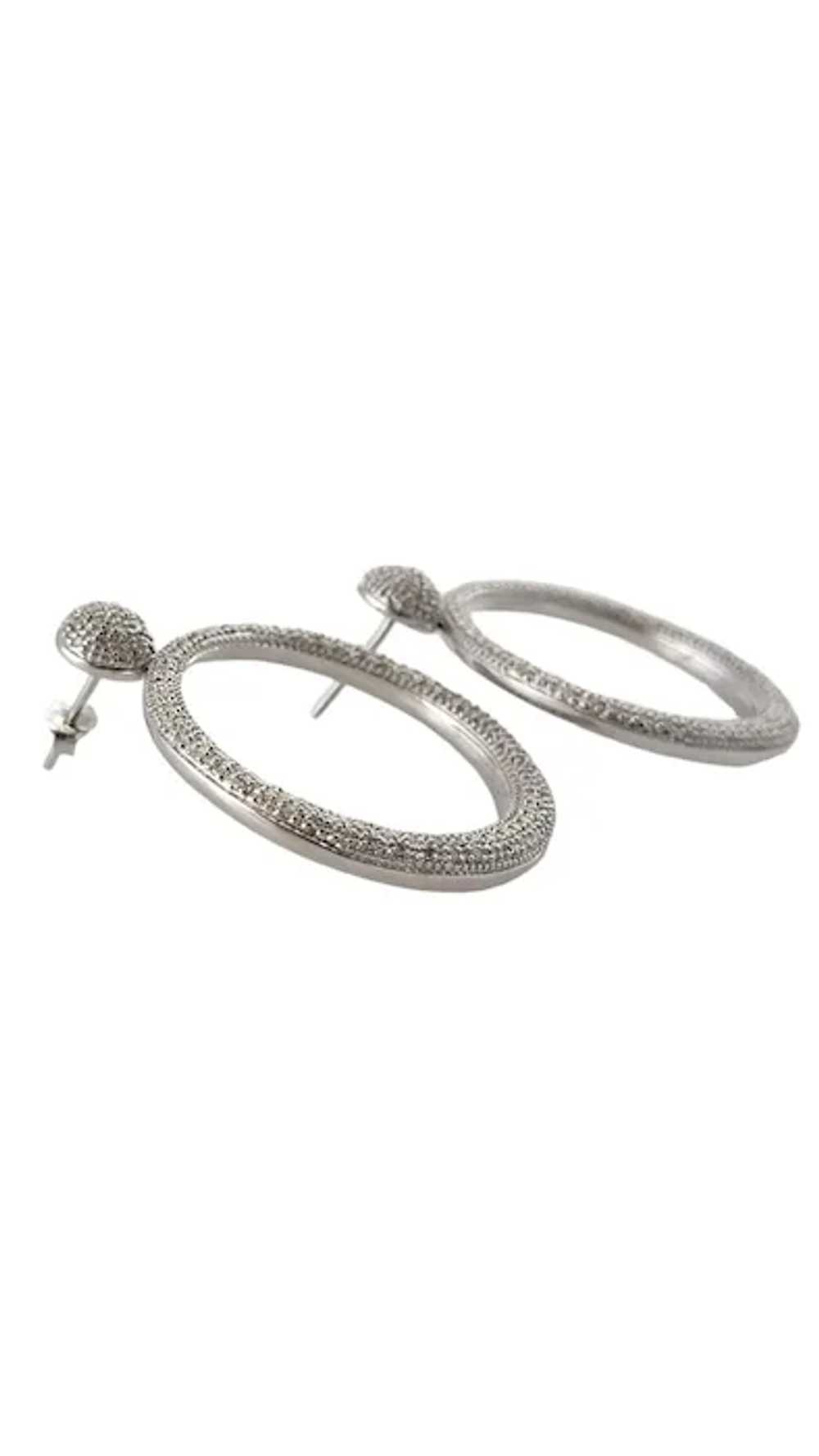 14 Karat White Gold and Diamond Hoop Dangle Earri… - image 2