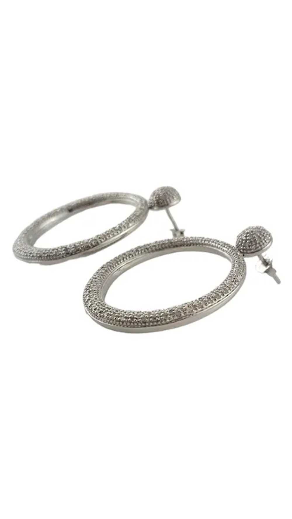 14 Karat White Gold and Diamond Hoop Dangle Earri… - image 4