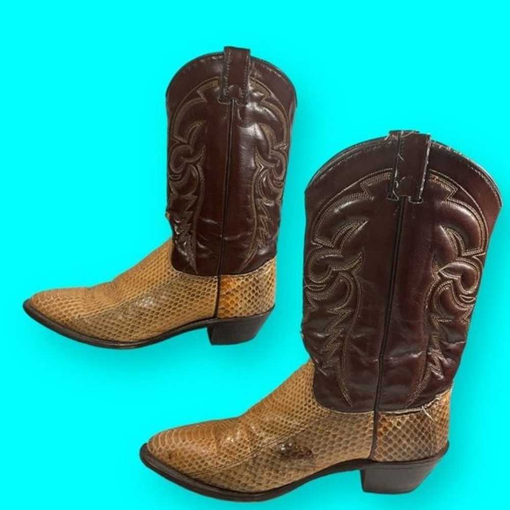 Vintage Snakeskin Patterned Cowboy Boots Size 9M - image 10