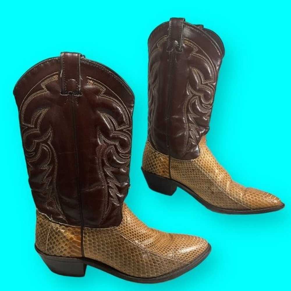 Vintage Snakeskin Patterned Cowboy Boots Size 9M - image 11