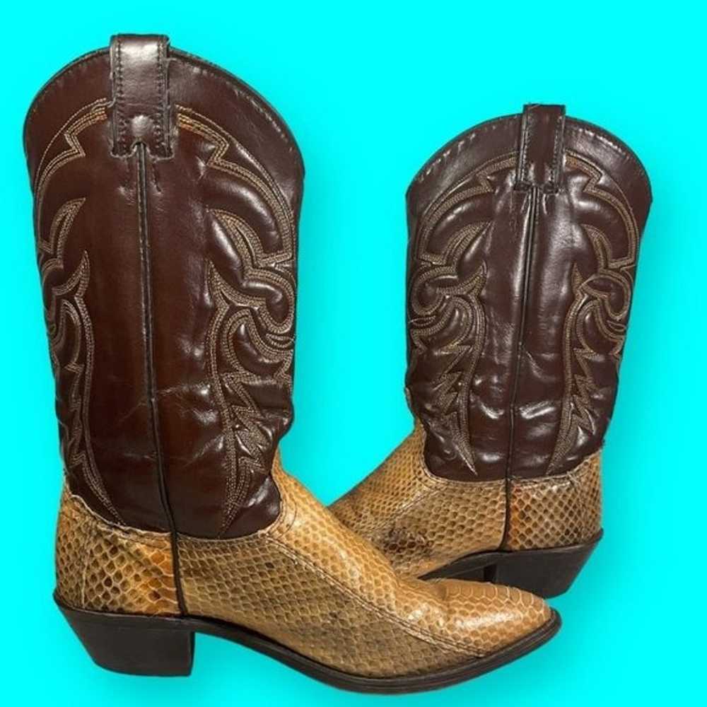 Vintage Snakeskin Patterned Cowboy Boots Size 9M - image 4