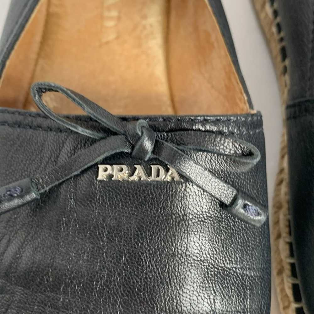 Prada black Napa leather bow tie espadrille - image 5