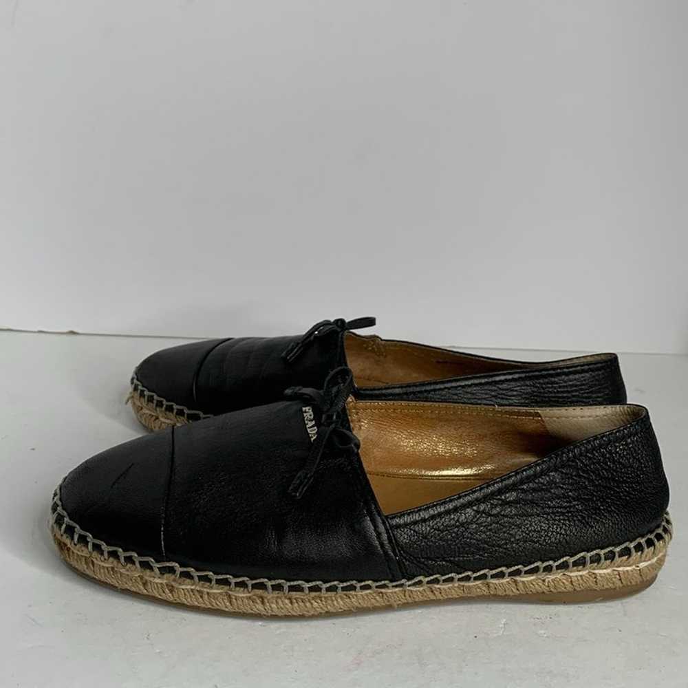 Prada black Napa leather bow tie espadrille - image 8