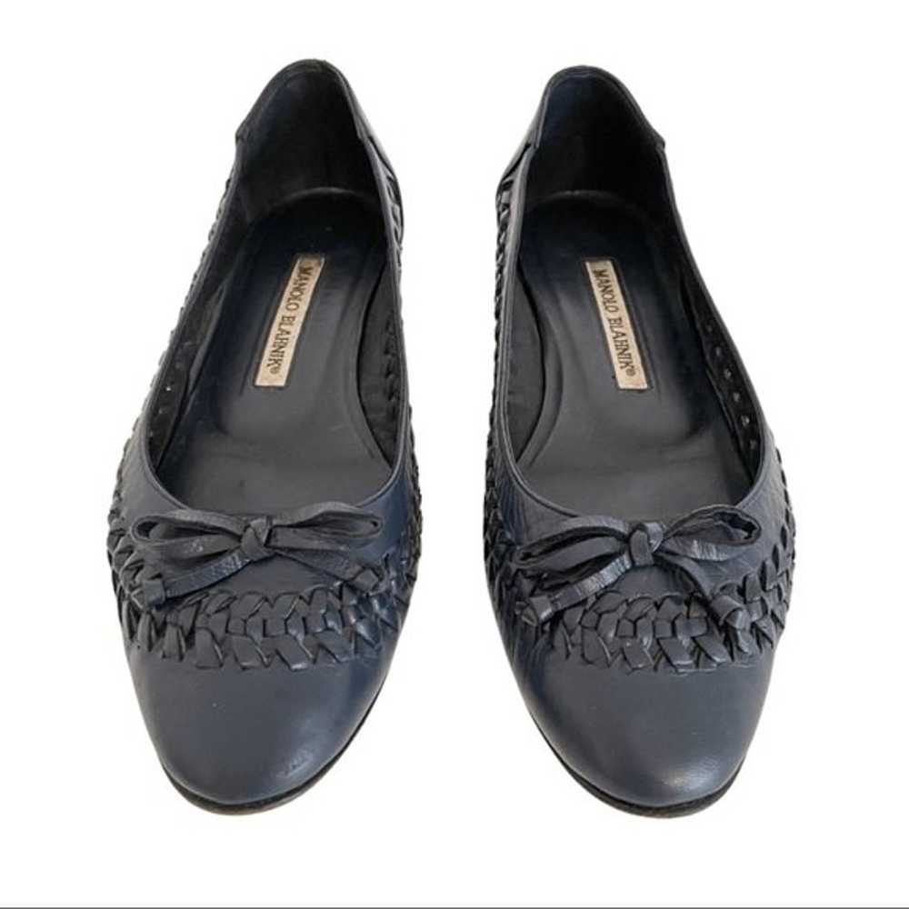 Manolo Blahnik Woven Leather Navy Ballet Flats 37 - image 3