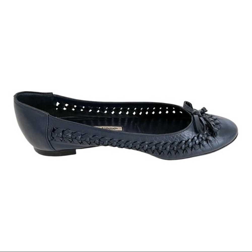 Manolo Blahnik Woven Leather Navy Ballet Flats 37 - image 6