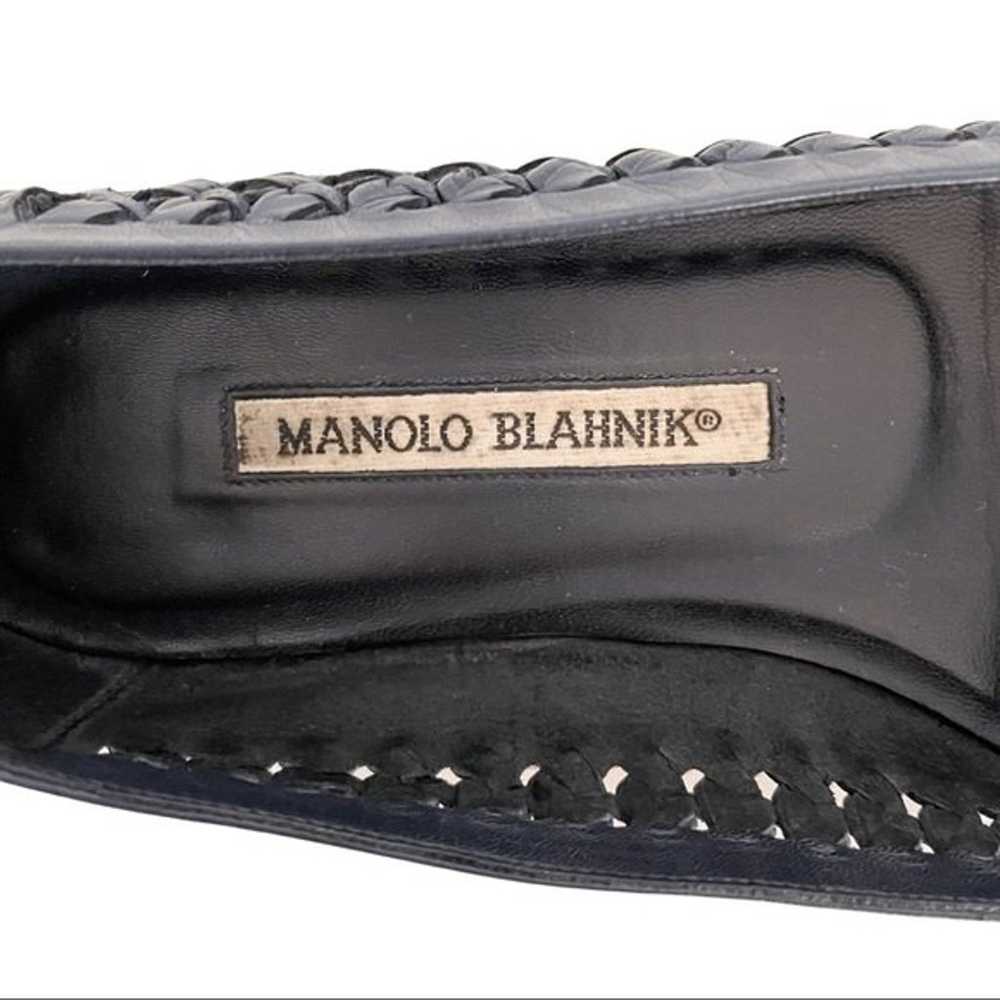 Manolo Blahnik Woven Leather Navy Ballet Flats 37 - image 8