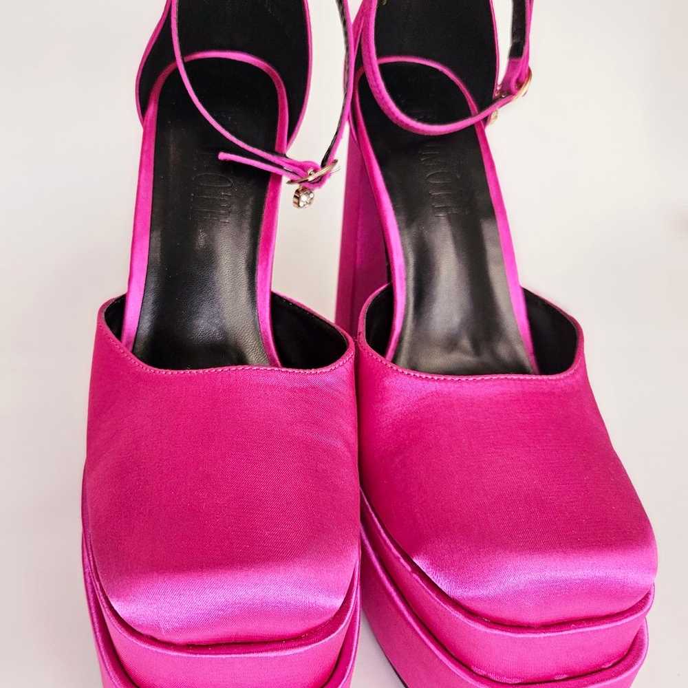 Platform chunky heels hot pink ankle size 9 - image 2