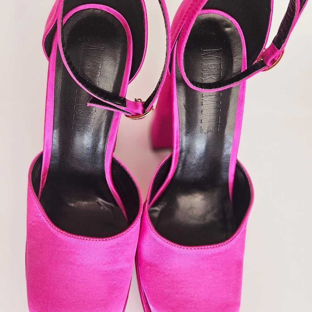 Platform chunky heels hot pink ankle size 9 - image 4