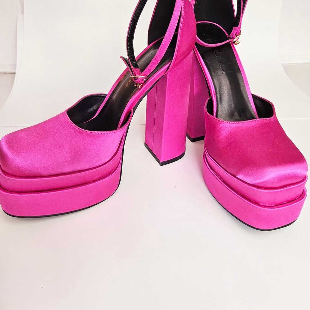 Platform chunky heels hot pink ankle size 9 - image 9