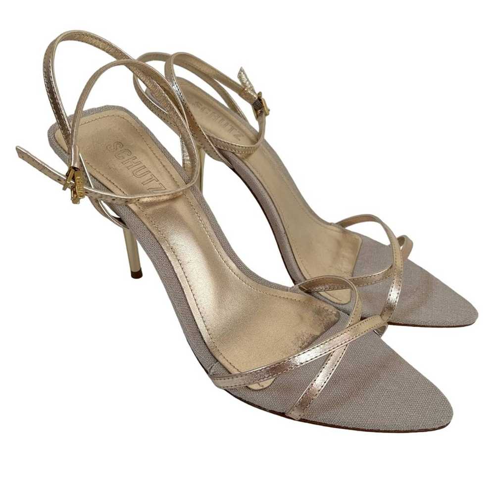 Schutz Claudia Metallic Leather Strappy Heeled Op… - image 1