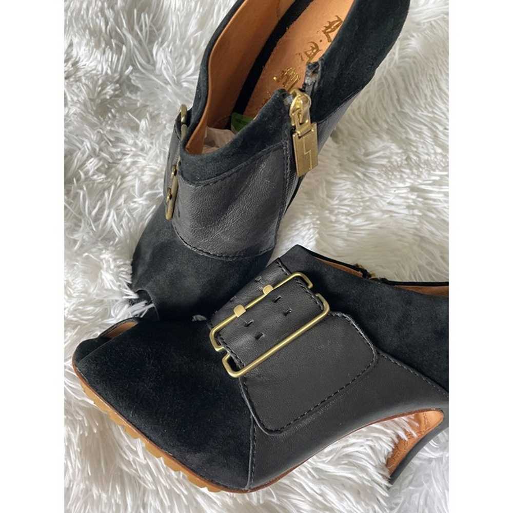 L.A.M.B Stilletto Black Peep Toe Buckle Bootie Si… - image 10