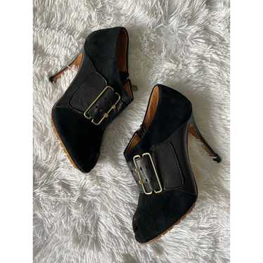 L.A.M.B Stilletto Black Peep Toe Buckle Bootie Si… - image 1