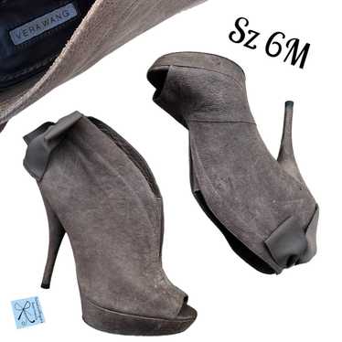 Vera Wang Royce Leather Bow Heel Peep Toe Booties… - image 1