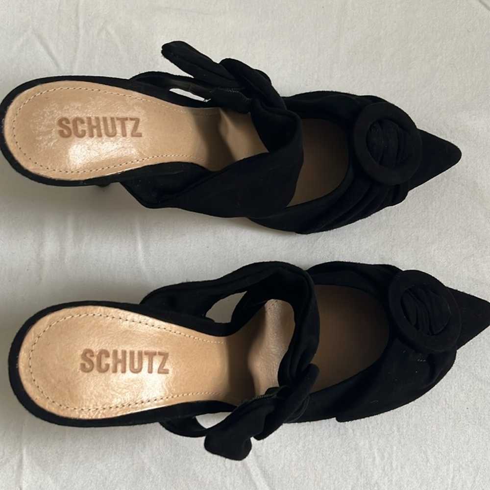 Schutz black pointed toe stiletto heels with bow … - image 2
