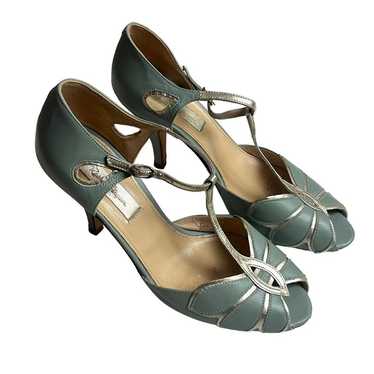 Rachel Simpson Heels T Strap Mimosa Mint Gold Lea… - image 1