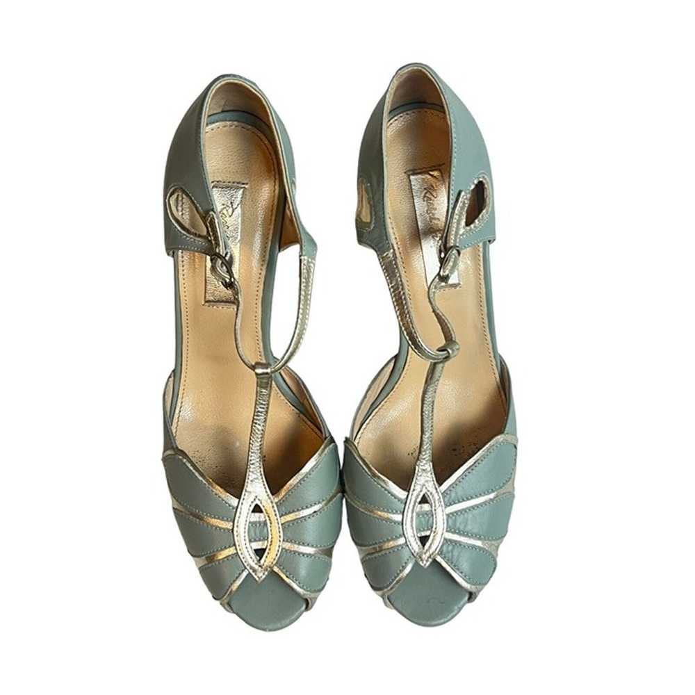 Rachel Simpson Heels T Strap Mimosa Mint Gold Lea… - image 2