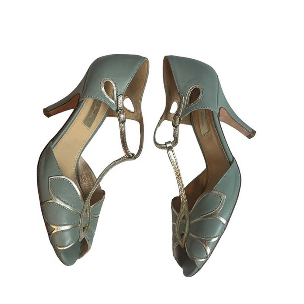 Rachel Simpson Heels T Strap Mimosa Mint Gold Lea… - image 5